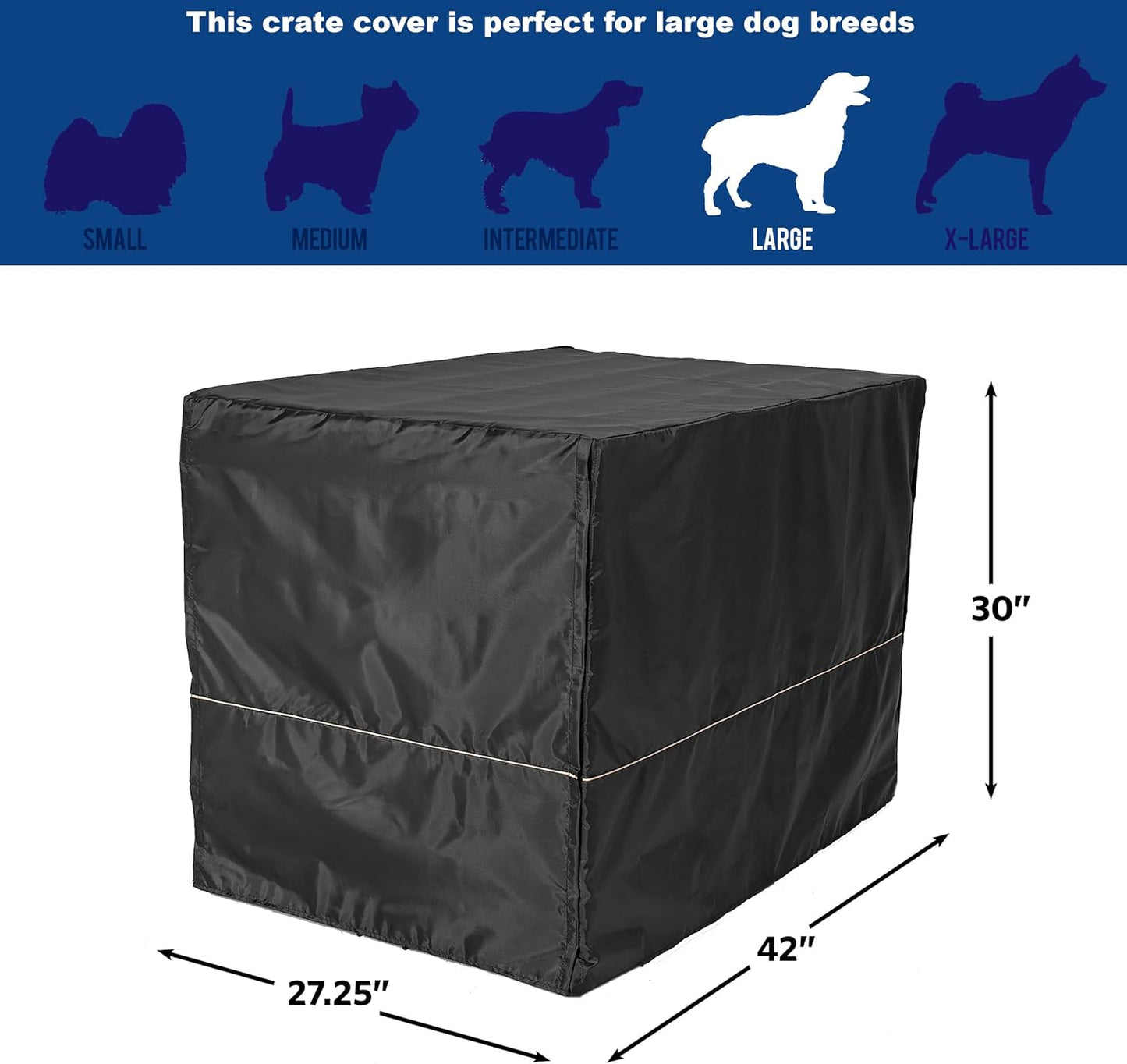 MidWest Homes for Pets Large Dog Crate Cover, Black Polyester Privacy Kennel Cover Fits Most 42-inch Crates, Machine Washable, Reduces Barking & Chewing