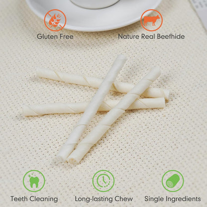 MON2SUN Dog Rawhide Twist Sticks Natural 5 Inch Thin Sticks Rawhide Chews Treats for Puppy and Small Dogs 120 Count