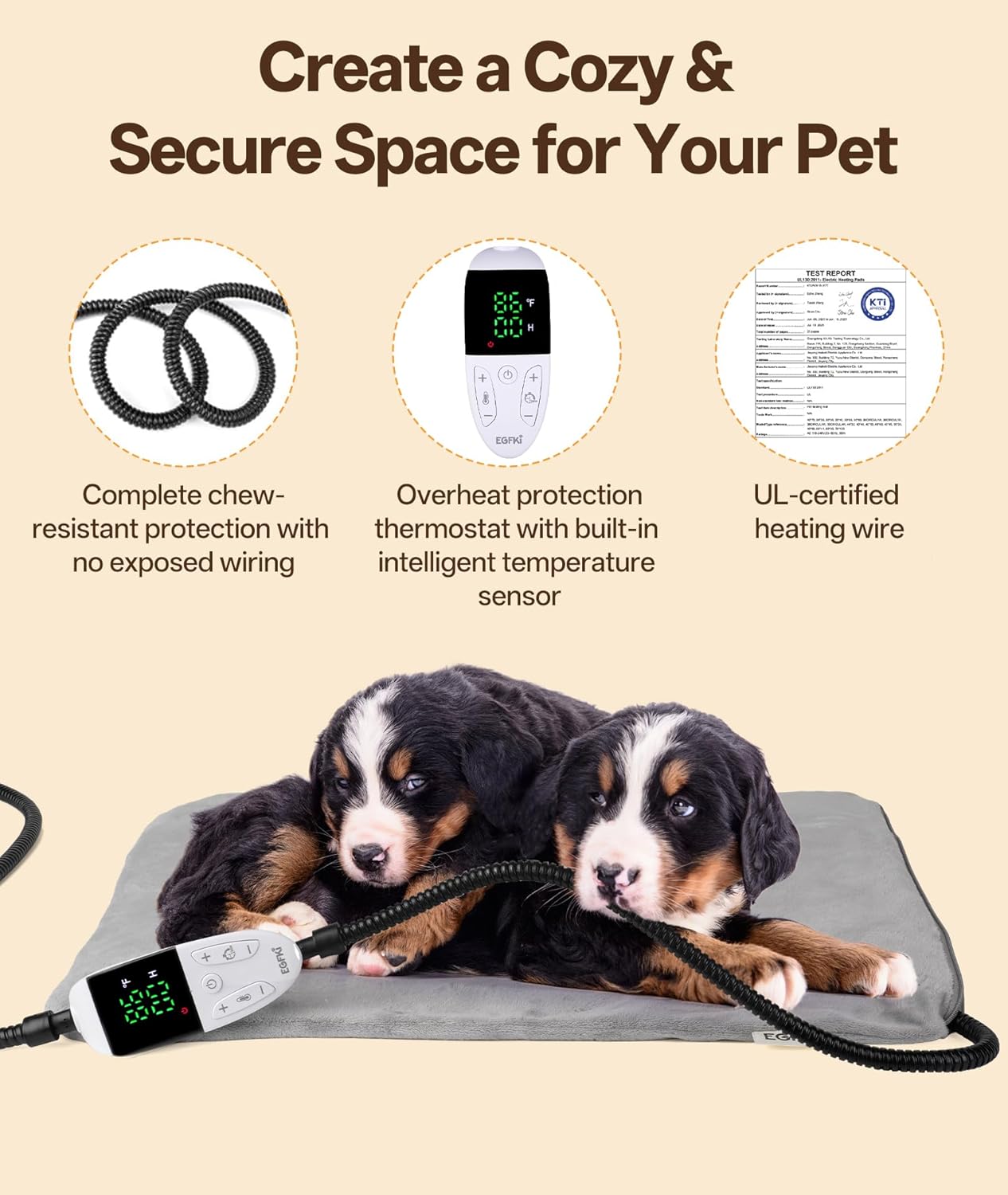 Ringco Large Dog Heating Pad with 12 Adjustable Temperature, Waterproof & Chew Resistant Pet Heating Pad with Timer, Heated Dog Bed with Fleecy Cover (L: 32” x 20”)