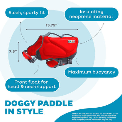 Outward Hound Dawson Swim Dog Life Jacket, High-Performance Neoprene Dog Life Vest for Swimming, Boating, and Water Safety, Large, Red
