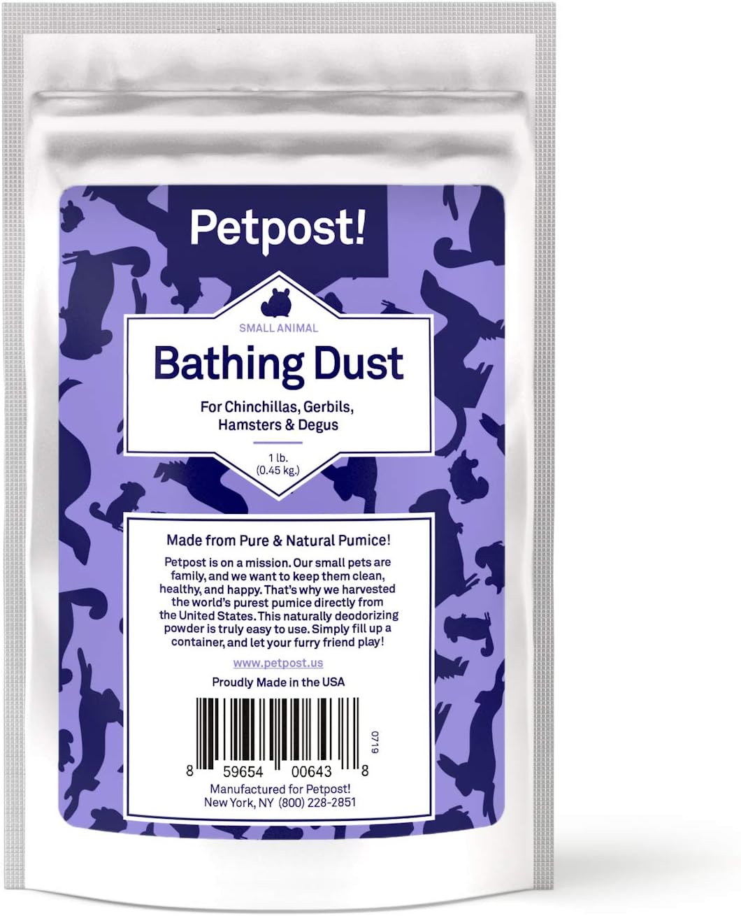 Petpost | Chinchilla Bath Dust for Small Animals - Natural, Pure Cleansing Pumice Sand for Cleaning Degus, Hamsters, & Gerbil 1 lb.