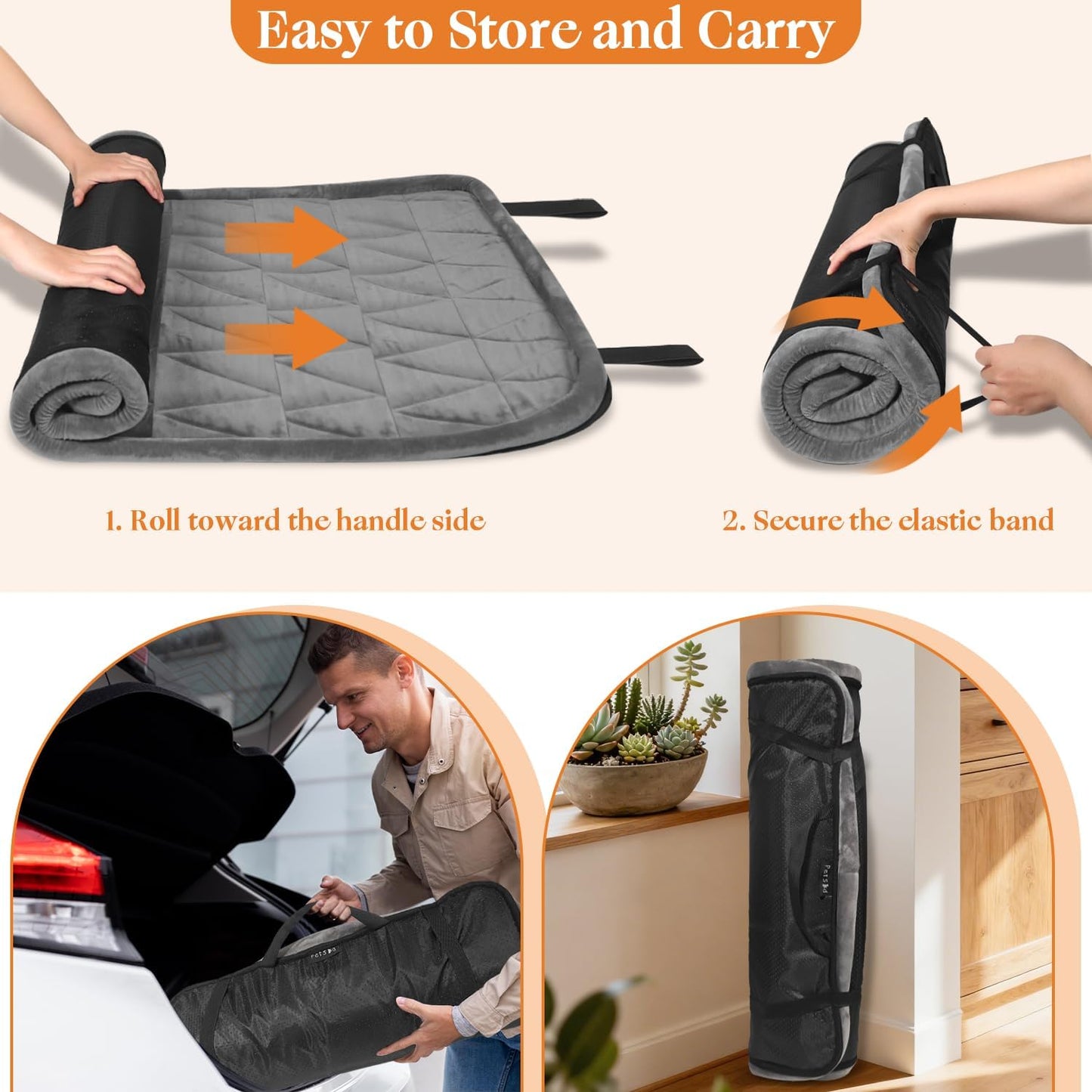 Petskd Non-Slip Dog Bed for Car Back Seat Cover, Soft Pet Mat fits Backseat Extenders, Portable and Easy Clean Dog Mats for Trucks, SUVs, Couch, Camping(Grey)