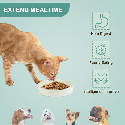 Slow Feeder Dog Bowls, Ceramic Slower Food Feeding Bowl for Small and Medium Dogs, Prevents Fast Eating and Black Chin, Beige, 1 Pc