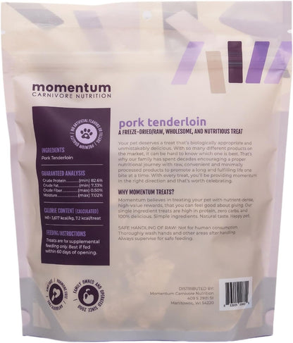 Momentum Carnivore Nutrition Freeze-Dried Pork Tenderloin Dog Treats & Cat Treats – Single-Ingredient, High-Protein, Grain-Free, Lean & Naturally Tender – Made in USA – 3.5 oz Bag