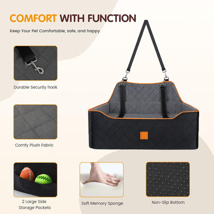 Dog Car Seat Large Medium - Sized Dog Car Pet Bed for Dogs Under 55 Lb or 2 Small Dogs,Safety Memory Foam Booster Seat 2 Cushions,Large Pet Bed Seat for Backseat