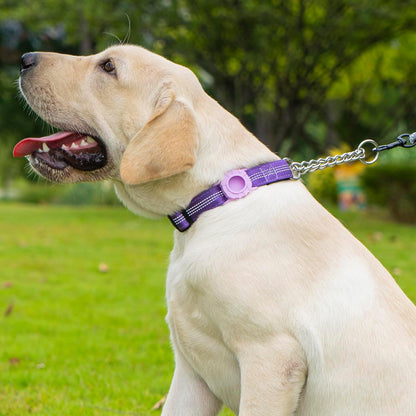 Cymiler Martingale Dog Collar with AirTag Holder, Reflective Nylon Training Collar, Stainless Steel Chain, Heavy Duty Buckle, Limited Slip Collars for Small Medium Large Dogs (Purple, Large)