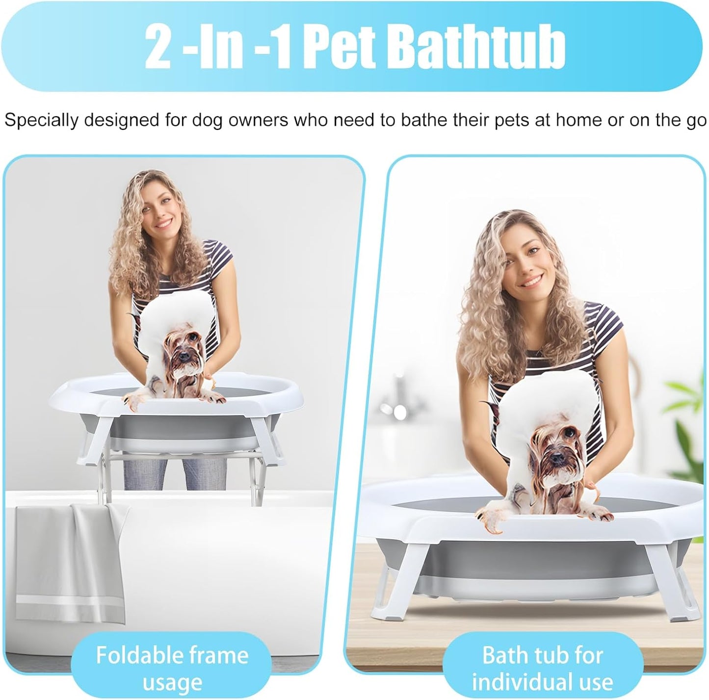 Dog Bathtub Dog Washing Station, Foldable Pet Bath Tub for Bathing and Grooming, Collapsible Portable Shower Bathtub for Small Dogs Cats Pet, Indoor and Outdoor Grey