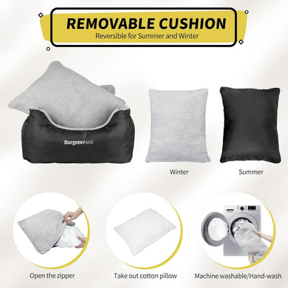 BurgeonNest Dog Car Seat for Small Dogs, Soft Pet Car Travel Home Bed Under 25 lbs, Fully Detachable and Washable Cat Booster Carseats with Storage Pockets and Clip-On Leash Portable Carrier,Black