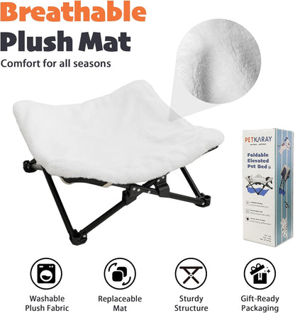 PETKARAY Foldable Elevated Cat Bed, Fluffy Kitty Lounge Furniture with Metal Frame, Raised Cat Hammock Chair for Indoor Cats