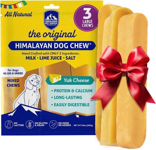 Himalayan Dog Chew Original Yak Cheese Dog Chews, The Better-For-You Chew, 100% Natural, Long Lasting, Healthy Safe Dog Treats, Lactose & Grain Free, Protein Rich, For Dogs 65 Lbs & Smaller, 3-Count