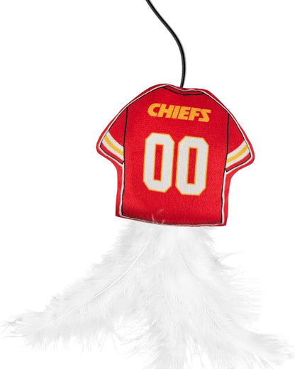NFL Kansas City Chiefs Cat Toy Wand with Catnip - Team Jersey Shaped Plush Teaser Toy for Cats & Kittens - Interactive Pet Toy for Play & Exercise