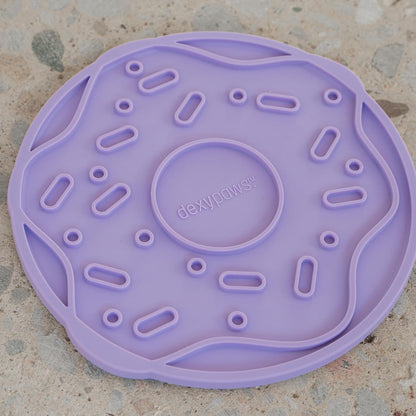 Enrichment Lick Mat: Lilac Donut Delight - Grooved Silicone Dog Feeding Dish, Spread Food Or Treats onto The Mat, Pet Soothing, Suction Back