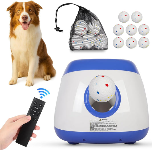 Automatic Ball Launcher for Large Dogs,Indoor/Outdoor Interactive Dog Toy,USB Rechargeable Ball Thrower, 40-80Ft,Includes 8 Etpu Balls(2.5"),Blue