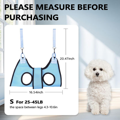 Dog Grooming Hammock, Cat/Small Dog Hammock for Nail Trim, Hanging Harness for Claw Care,Grooming Sling Holder Hanger with Thick Fabric Neck Support Wide Strap Restraint (Blue)