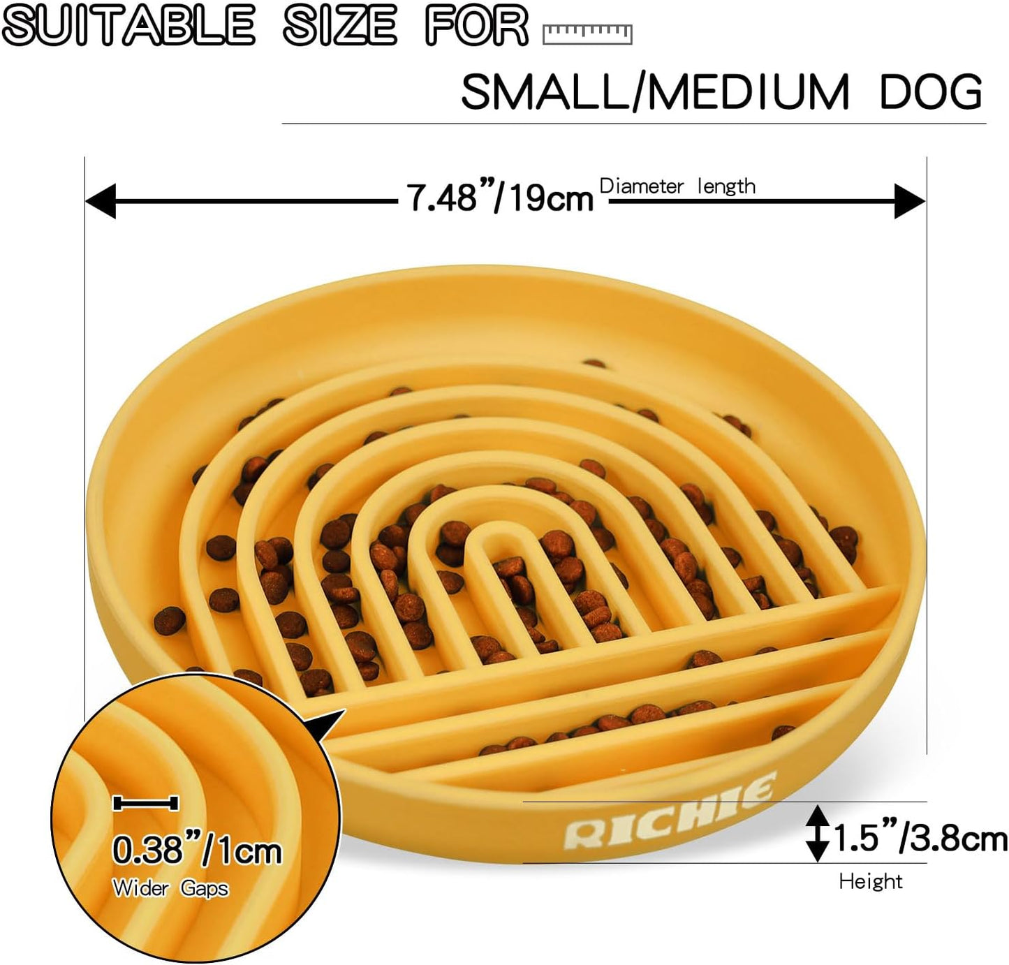 Slow Feeder Dog Bowls with Suction Cups, Silicone Puzzle Bowl for Slow Eating, Pets Slow Feeder Non-Slip Design Dishwasher Microwave Safe for Small Medium Dogs, Yellow