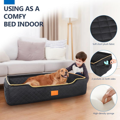 Large Dog Car Seat for Dods Under 100 Lbs, Memory Foam Dog Car Bed for Backseat & Trunk, Detachable and Washable Cover, Pet Travel Seat with Storage Pockets, 2 Safety Belts