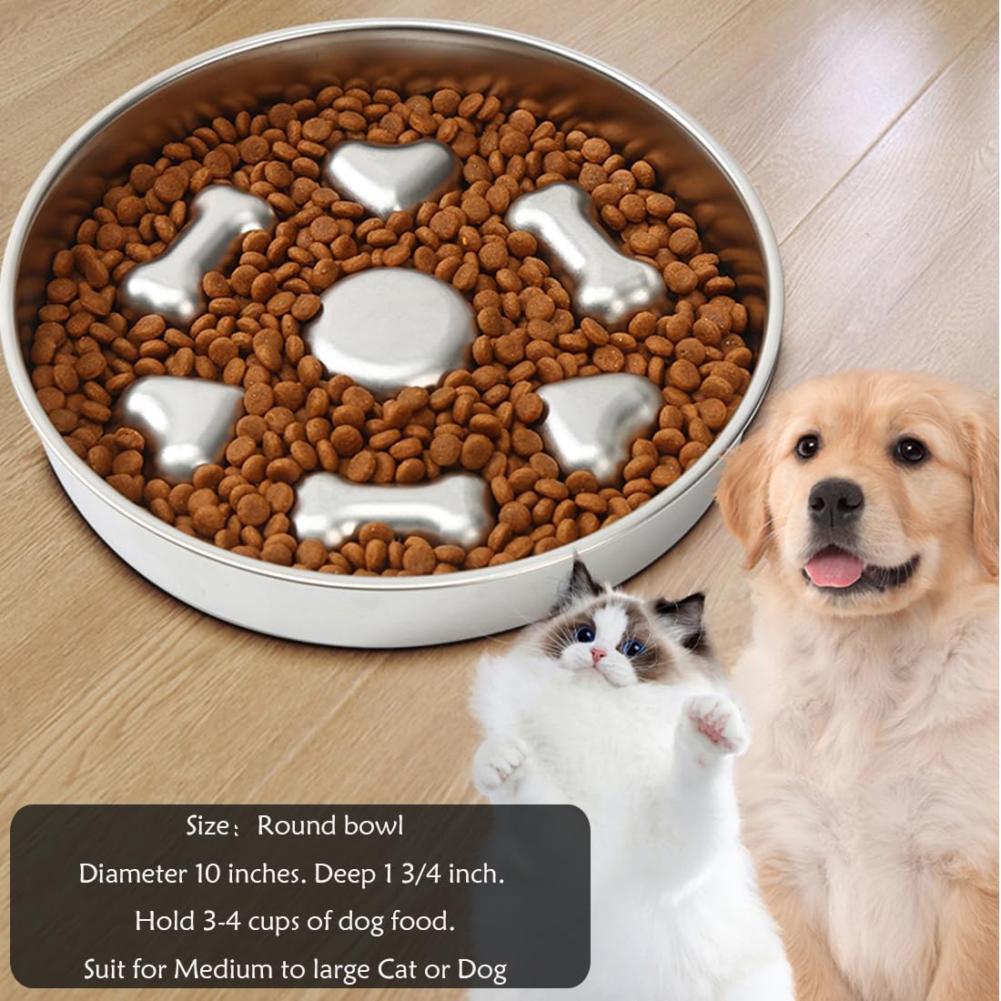 Fermus Metal Dog Slow Feeder Bowl, Stainless Steel Anti-Choke Slow Eating Pet Bowl for Dogs, Fun Interactive Design
