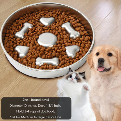 Fermus Metal Dog Slow Feeder Bowl, Stainless Steel Anti-Choke Slow Eating Pet Bowl for Dogs, Fun Interactive Design
