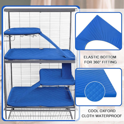 3 Pcs Ferret Cage Liner Washable Ferret Pads Bedding Cage Accessories Kit for Small Animals Hamster Rats Chinchillas Hedgehogs Guinea,Stain-Resistant Material (Single Unit Set,Blue)