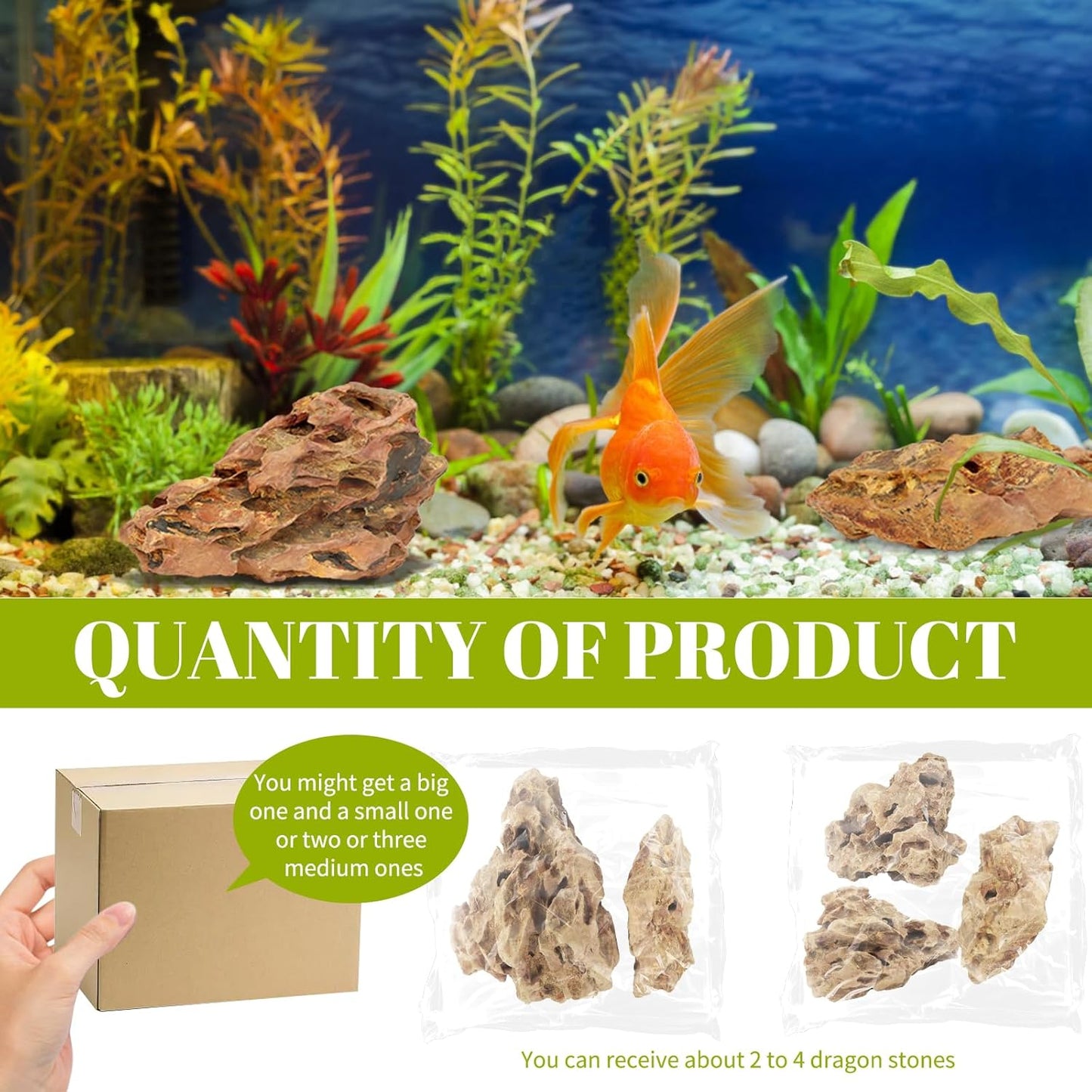 2.5lb Natural Dragon Stones, Aquarium Rocks Decoration Aquascaping Stone Landscaping Model for Fish Tank Decor Terrariums Paludariums Reptile Enclosures Gardens, 2-4 inches