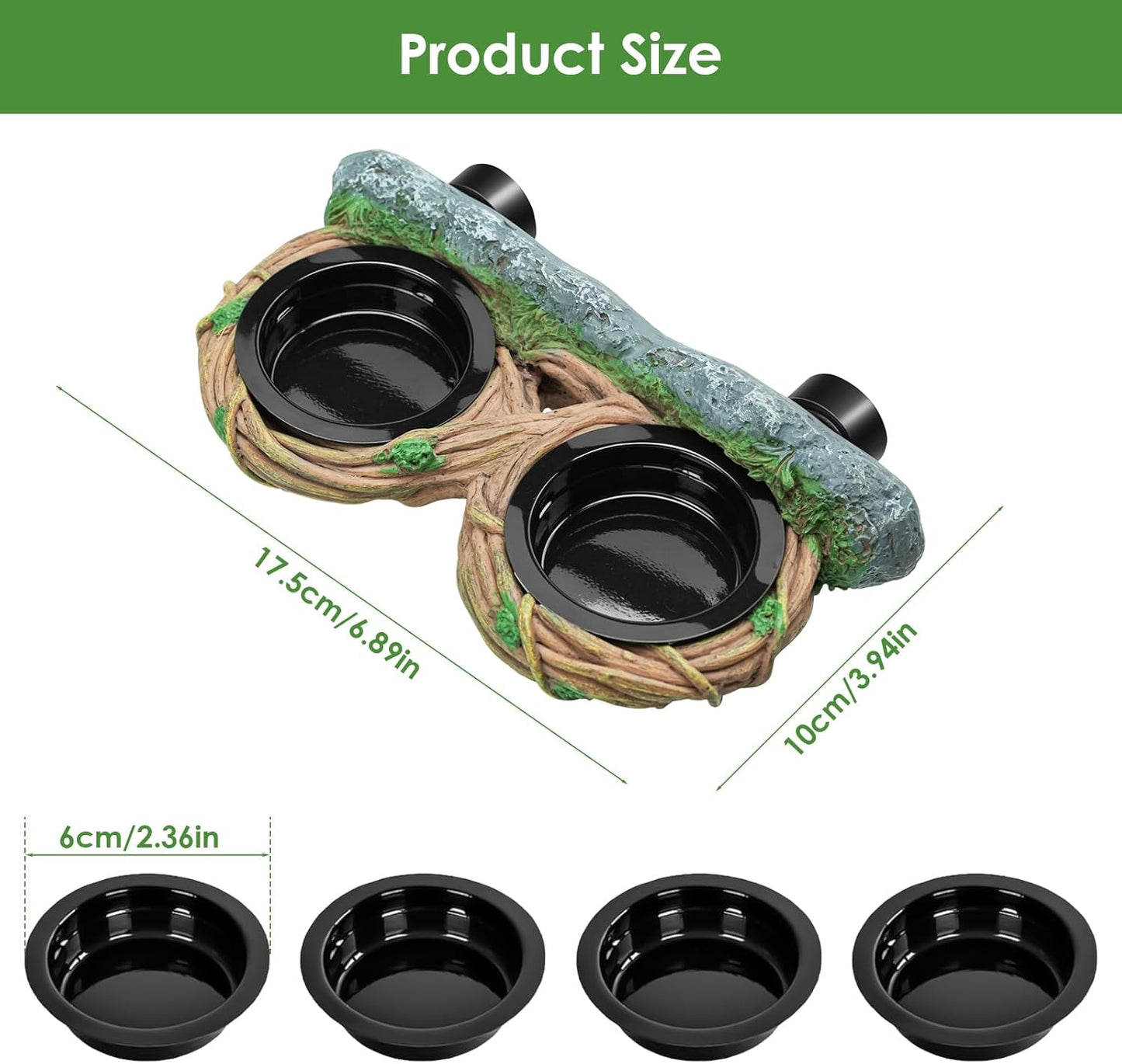 MIXJOY Magnetic Crested Gecko Feeding Ledge with 4PCS Feeding Cups, Reptile Feeder Ledge with Double Bowls Design, Hollow Vine Look, Reptile Food Water Dish for Bearded Dragon Lizard Chameleon Snake