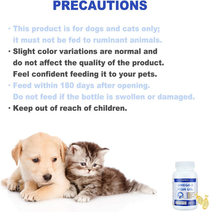 Snip Tips Omega-3 Fish Oil Liquid Supplement for Cats and Dogs, 180 Soft Gels with EPA & DHA & Vitamin E - Promotes Heart, Skin, Coat, Joint, & Immune Health for Pets