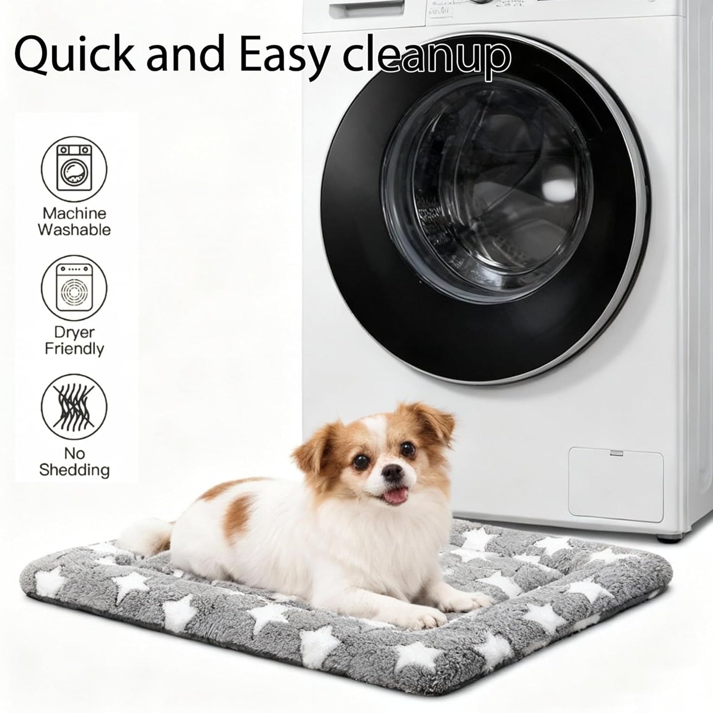 Dog Bed Mat, Reversible Crate Pad & Cute Dog Bed - Machine Washable Kennel Mat with Ultra Soft for Small Dogs (Cool/Warm), 24" x 18", Grey&Star