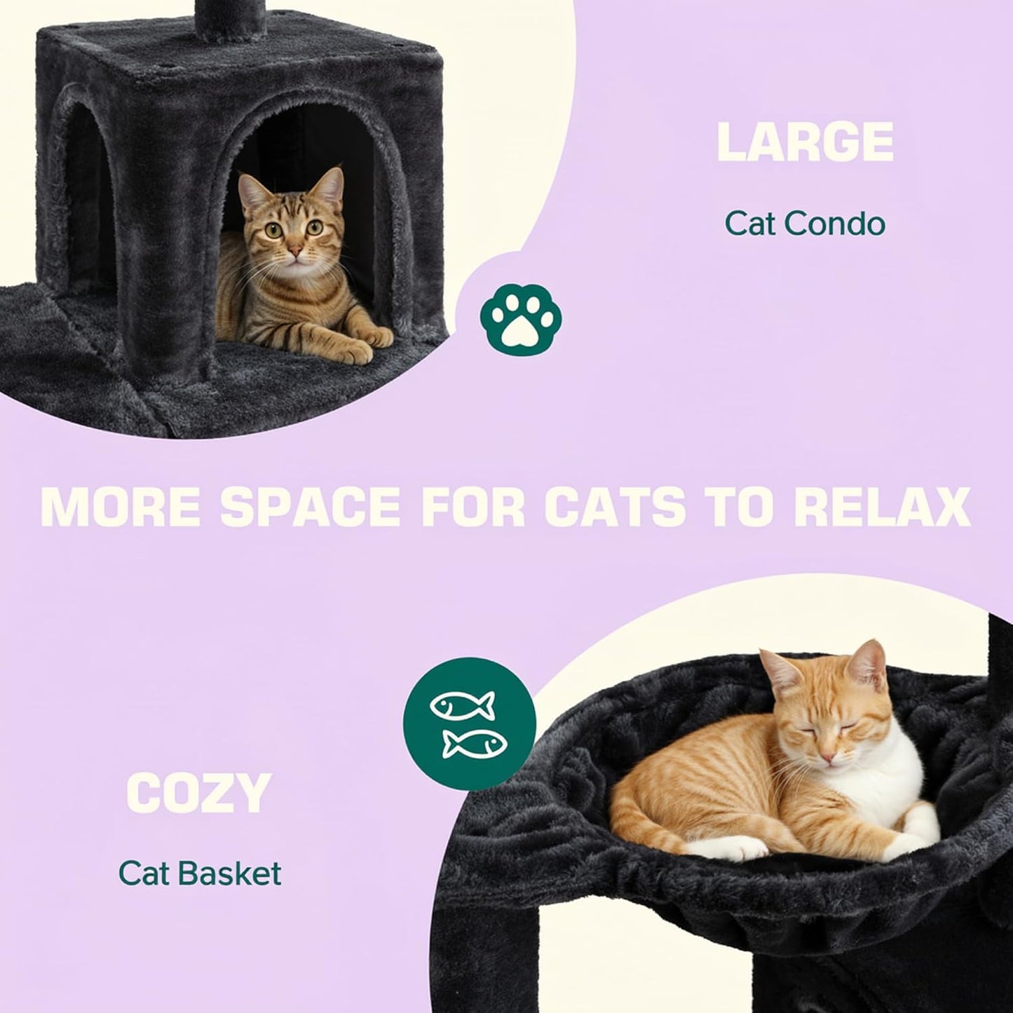 Allewie 29.5in Indoor Cat Tree, Multi-Level Cat Tower with Sisal Scratching Posts, Padded Perch, Basket, Condo, and Hanging Ball, Suitable for Kittens and Adult Felines,Dark Grey