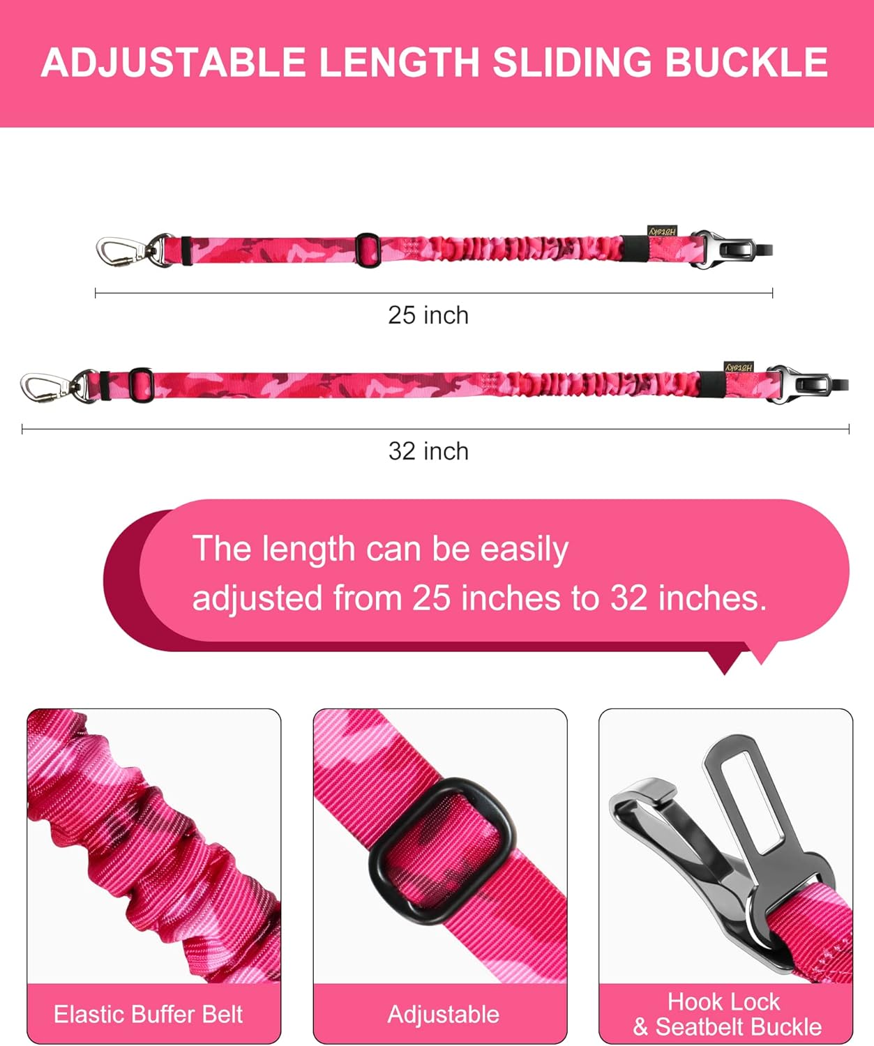 Hotsky Tactical Dog Seatbelt Harness for Medium Dogs No Pull Adjustable Military Service Dog Vest Reflective Pet Harness with Handle Molle Loop Panels for Training Walking Running(Pink Camo, XL)