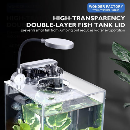 Desktop Small Aquarium Set Glass Fish Tank 1.25 Gallon, Heater Water Pump Filter Bright LED Light Gravel Cleaning Tool, Starter Kit Small Space Easy Setup Space-Saving Design Betta Shrimp