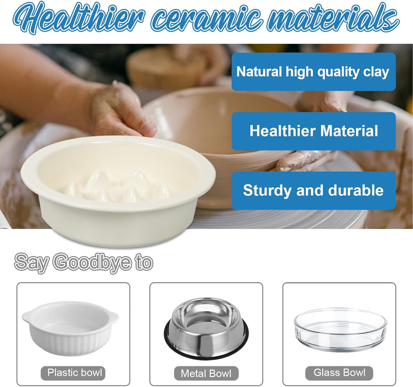 Ceramic Slow Feeder Dog Bowl 6.3inch Dog Food Dish Anti-Choking Puzzle Dogs Food Bowls Pet Slow Feeders Slows Down Eating Bloat Stop for Medium and Small Dogs and Cats