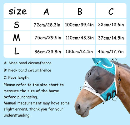 Andiker Soft Mesh Horse Fly Mask with Ears, Breathable Horse Face Mask Protect Eyes and Face (Green, Medium)