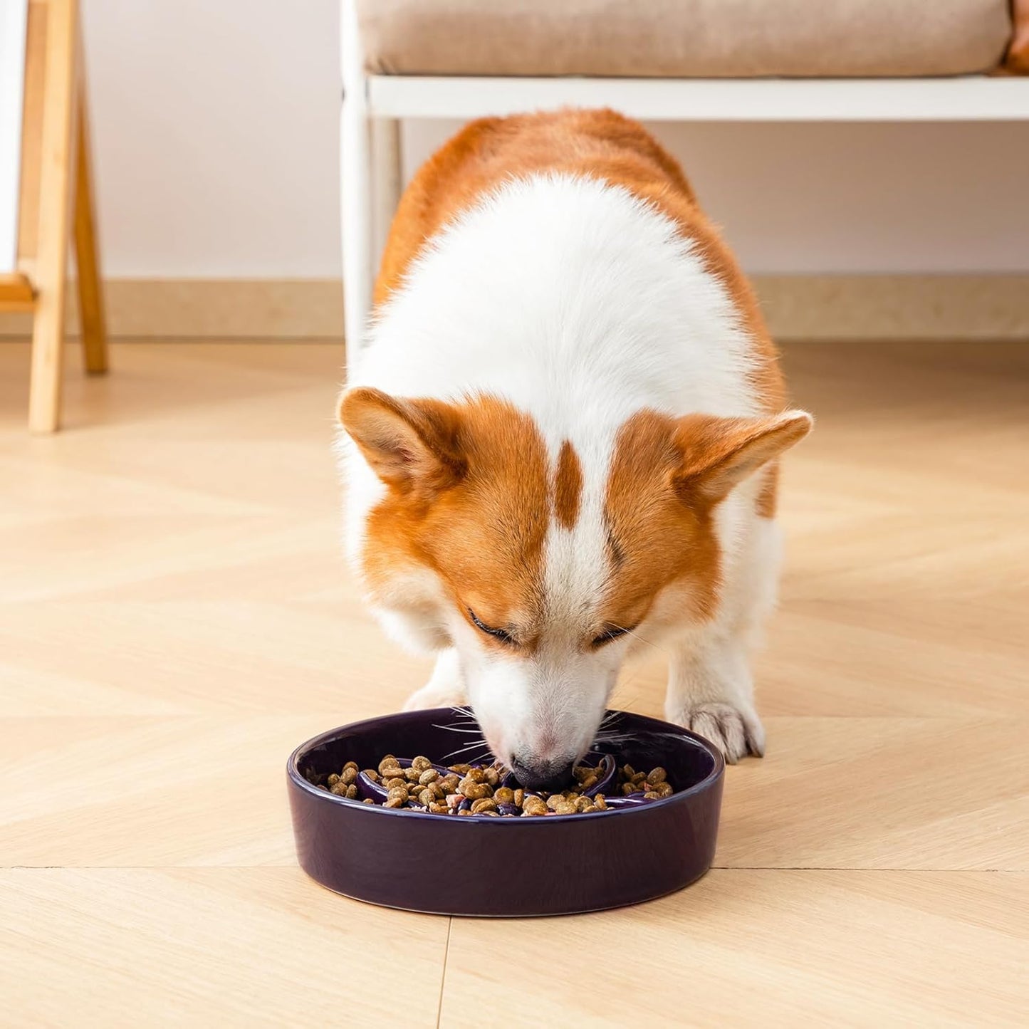 vancasso Ceramic Slow Feeder Dog Bowls, Puzzle Dog Food Bowls with Floral Maze, Anti -Slip Pet Food Dish for Medium Breed, 1.5 Cups, Purple