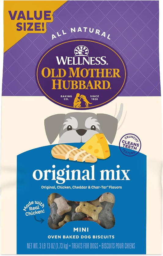 Old Mother Hubbard by Wellness Classic Original Mix Natural Dog Treats, Crunchy Oven-Baked Biscuits, Ideal for Training, Mini Size, 3.8 pound bag
