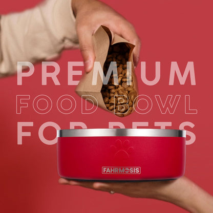 64 OZ Dog Bowl with Slow Feeder Insert Stainless Steel Pet Water Bowl for Medium & Large Breed Non Slip Rubber Base & Plastic Puzzle Feeder - Red