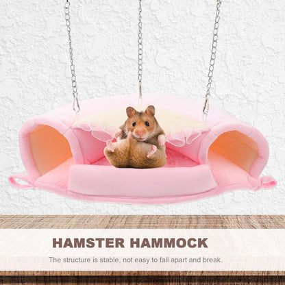 Sugar Glider Hanging Nest and Hamster Tunnel Bed, Warm Soft Hanging Hammock for Small Pets, Pink L Size, Comfortable Sleeping Hideout for Hamsters, Squirrels, and Sugar Gliders