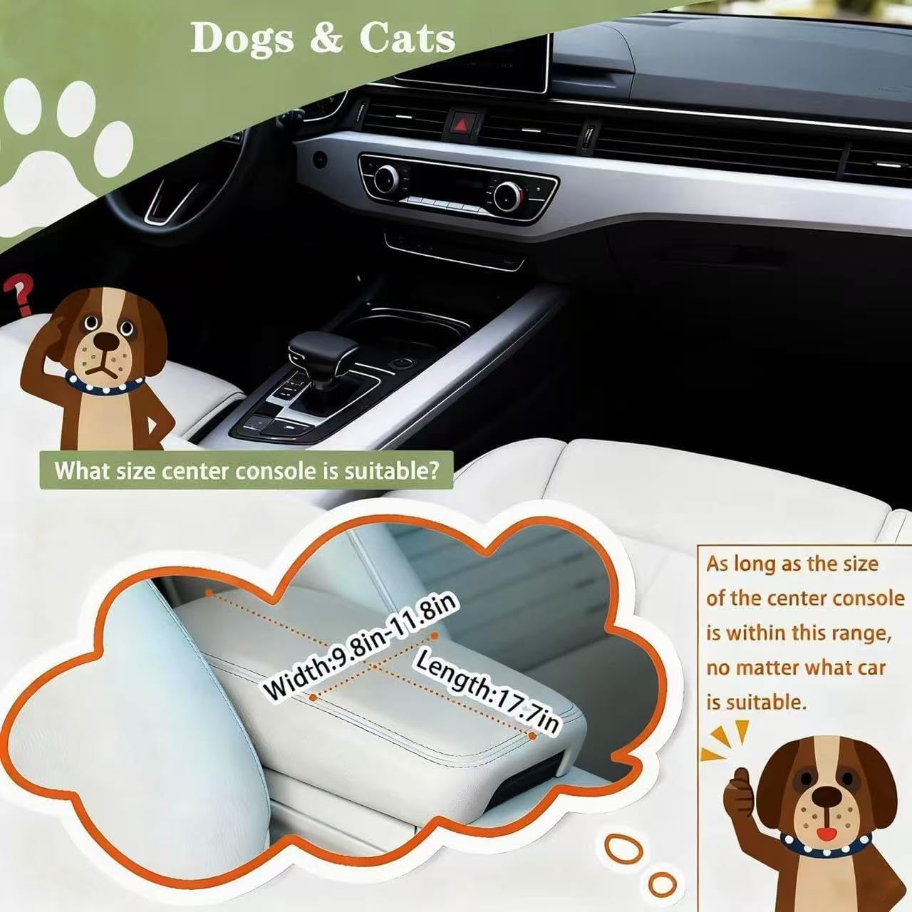 Cullaby Console Dog Seat | Anti-Collapse Armrest Booster for Small Dogs & Puppies - Secure Travel Carrier with Safety Clip-in Tether & Washable Cozy Cushion Pad - Up to 15 lbs