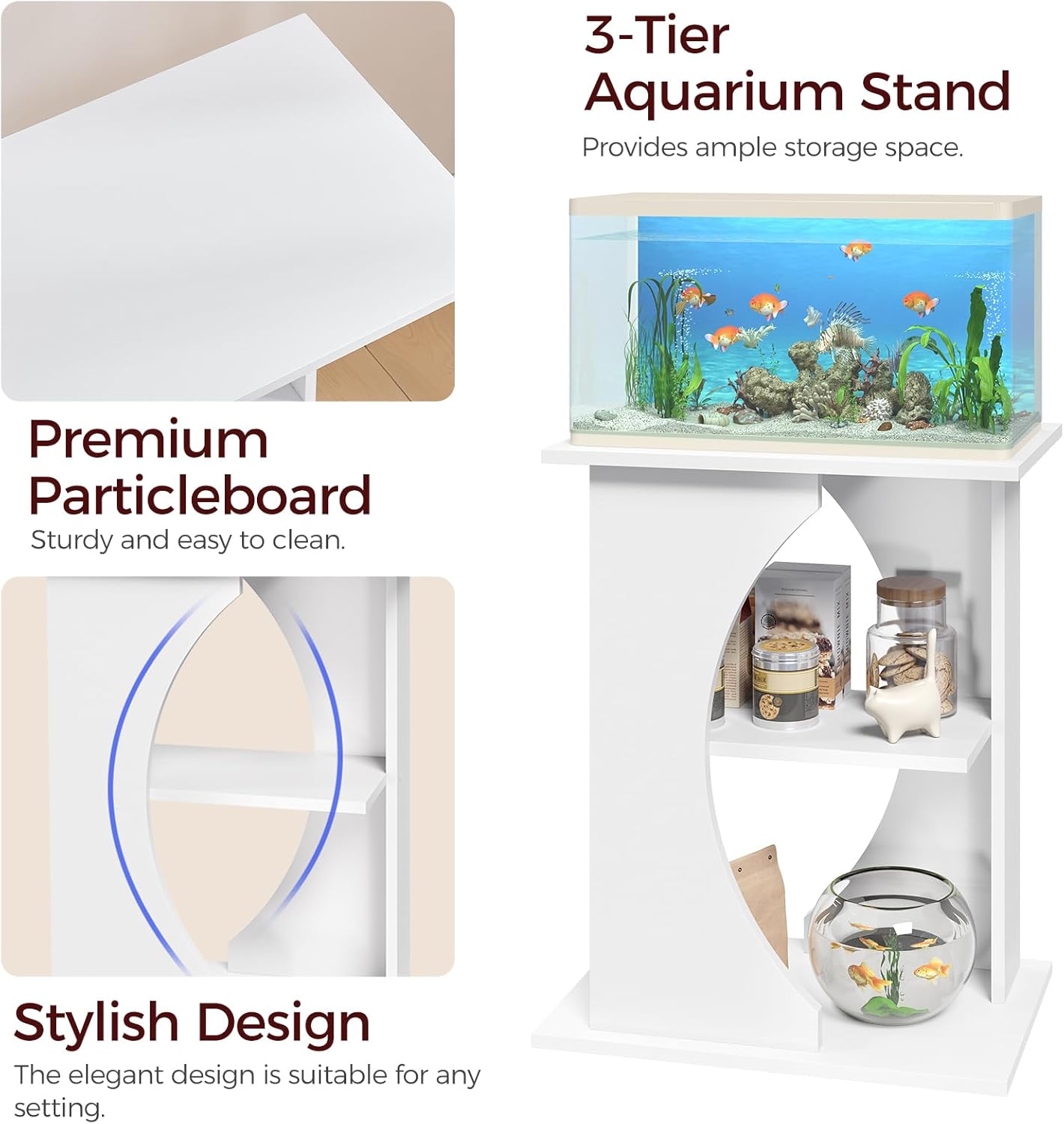 40-50 Gallon and 10-20 Gallon Fish Tank Stand Bundle, Wooden Aquarium Stand with 3-Tier Storage Shelves, Heavy Duty Turtle Reptile Terrarium Tank Stand for Home Office, FTWT60E01-FTWT7601