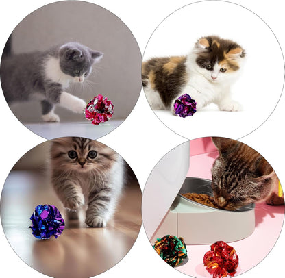 150 Pcs Crinkle Balls Cat Toys, 1.96 Inch Polyester Film Interactive Crinkle Balls, Colorful Chew and Chase Toys, Keep Cats Kittens Fit Active Indoor, Random Color