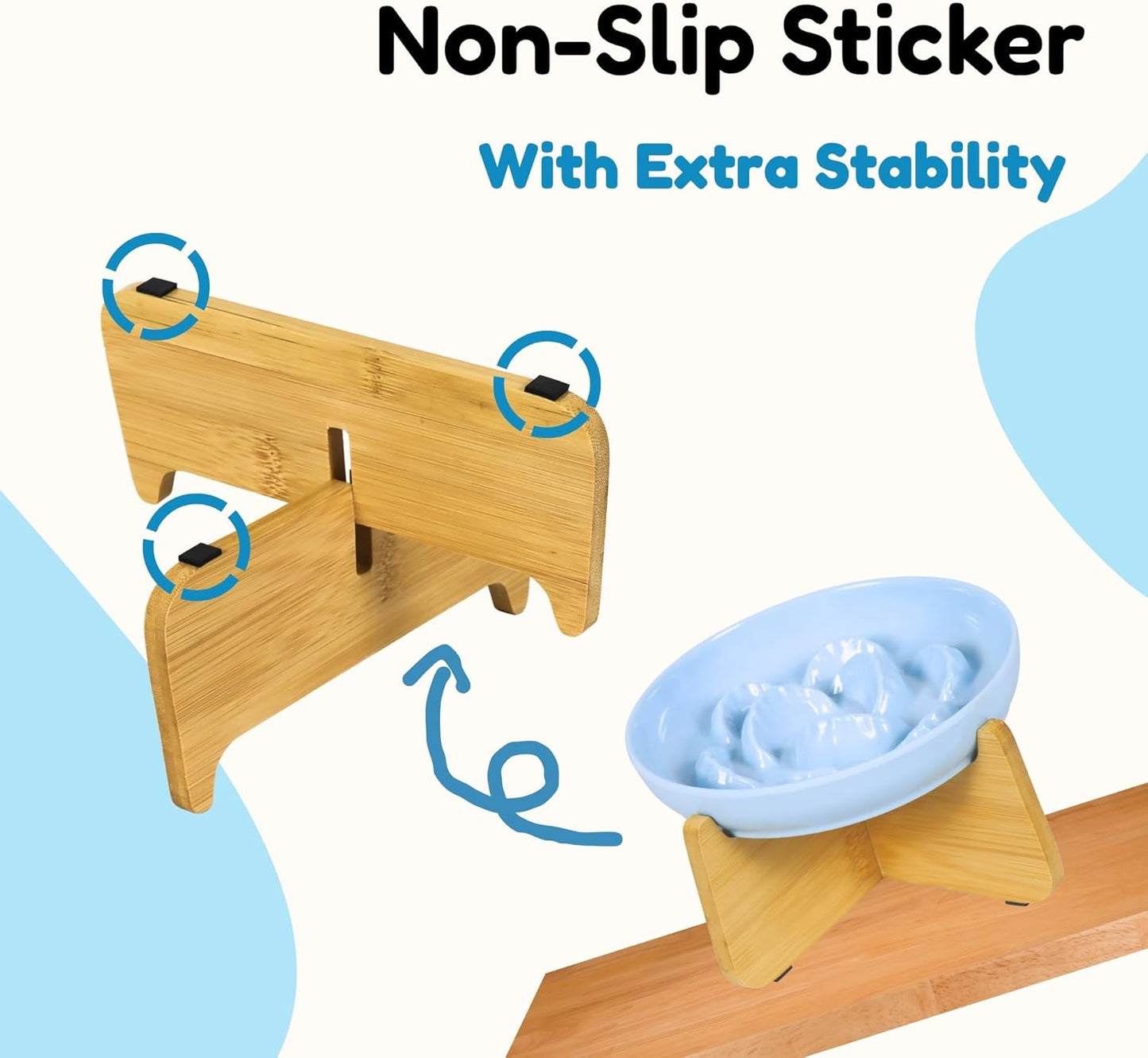 Slow Feeder Cat Bowl with Stand - Unbreakable Elevated Slow Feeder Bowl for Cats - Melamine Puzzle Raised Cat Food Bowl - Whisker Friendly & Wet & Dry Food- Dishwasher Safe & Non Slip (Blue