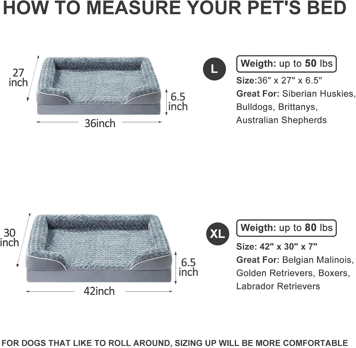 WNPETHOME Dog Beds for Large Sized Dogs, Washable Orthopedic Dog Couch Sofa Bed with Waterproof Lining & Non-Skid Bottom for Pet Sleeping