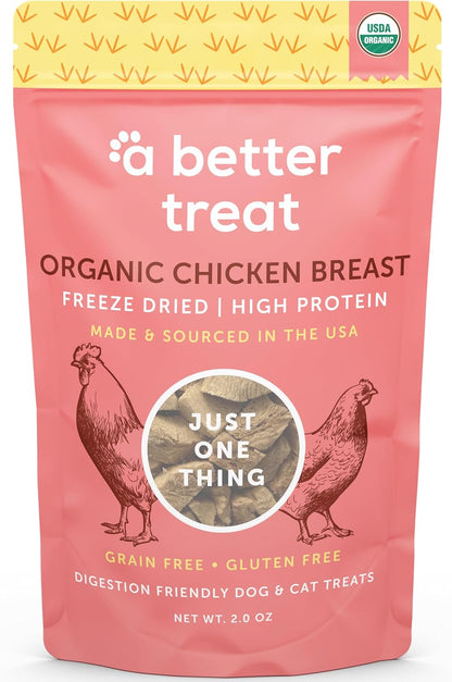 A Better Treat – Organic Freeze Dried Chicken Breast Dog Treats, Organic, Single Ingredient | Natural Healthy High Value | Gluten Free, Grain Free, High Protein, Diabetic Friendly | Made in The USA