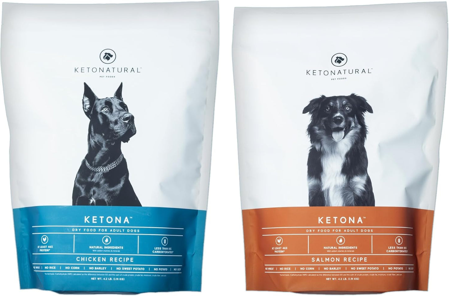 Ketona Chicken Recipe Dry Dog Food (4.2lb) Salmon Recipe Dry Dog Food (4.2lb) Bundle, High Protein and Low Carb, The Nutrition of a Raw Diet with The Cost and Convenience of a Kibble