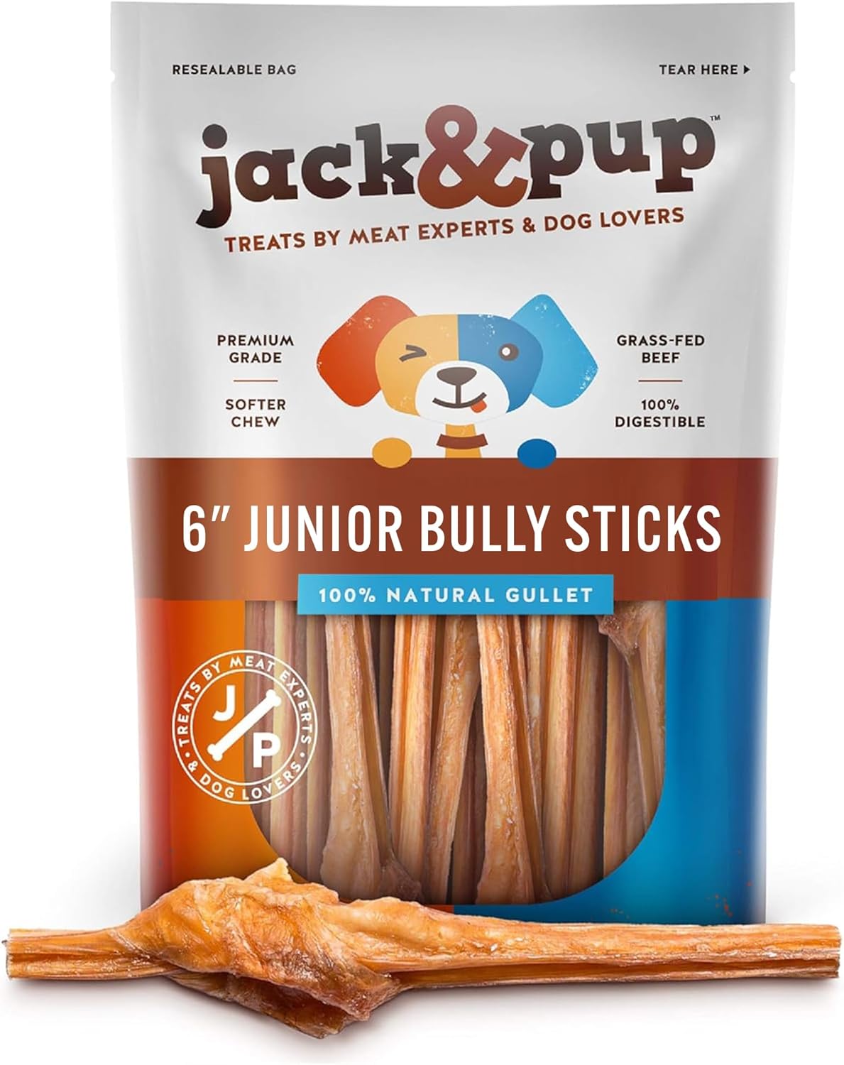 Jack&Pup 6 Inch Bladder Bully Sticks for Small Dogs (5 Pack) Single Ingredient Dog Treats, Puppy Chew Sticks