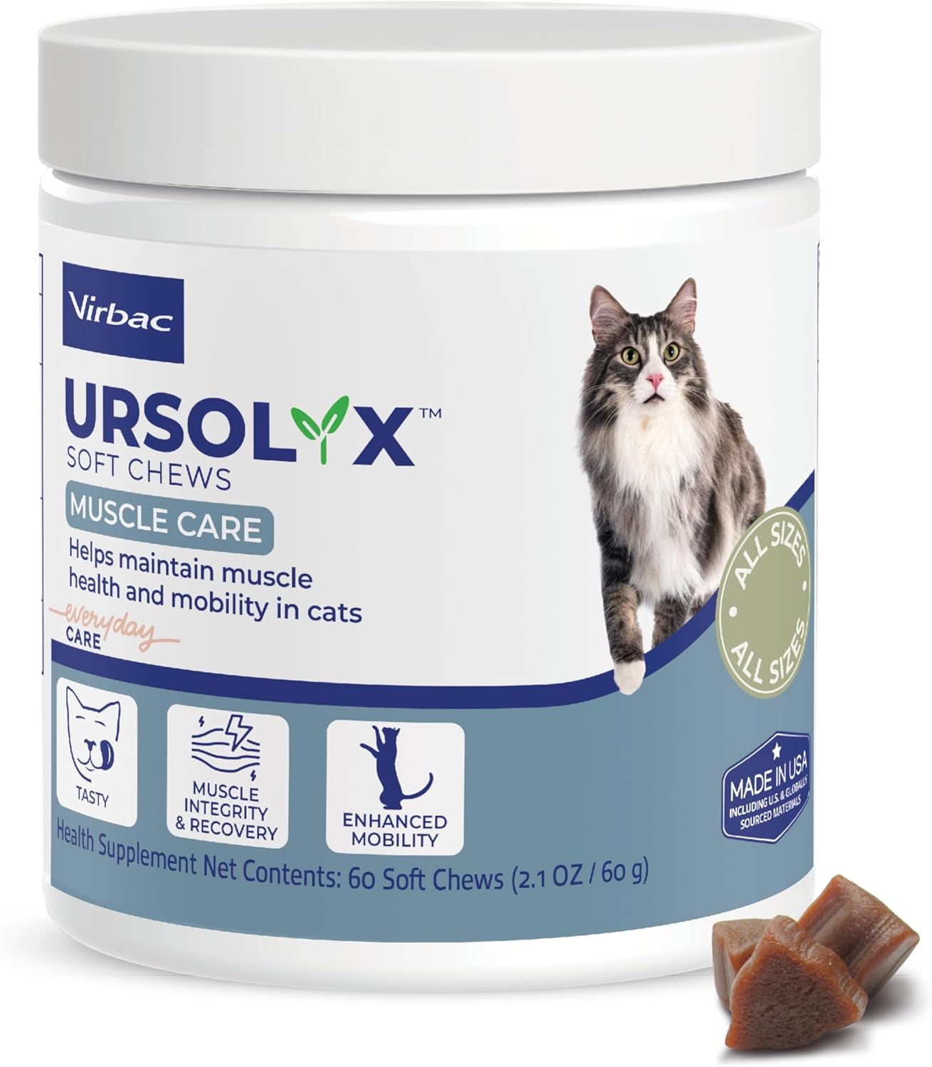 URSOLYXTM Soft Chews for Cats | Muscle Health Support for Senior, Active or Recovering Cats | 60 Count 2- Month Supply