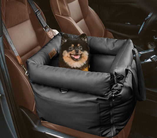 FUNNYFUZZY Dog Car Seat for Medium Sized Dogs, Waterproof 3 in 1 Soft Leather Dog Car Bed for Travel and Home,Portable and Safety,Fits Pets Up to 35 lbs(Black)