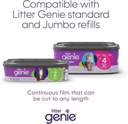 Litter Genie Design Pail Includes a Refill That can Last up to 2 Months, a Scoop, and a Scoop Holder.