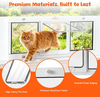 Homegroove Cat Door for Window, Adjustable Fits to 31"-36" Width Window Pet Door for Cat & Doggy, Aluminum Frame Window Cat Door Insert to Control Pet Access (31-36inch)