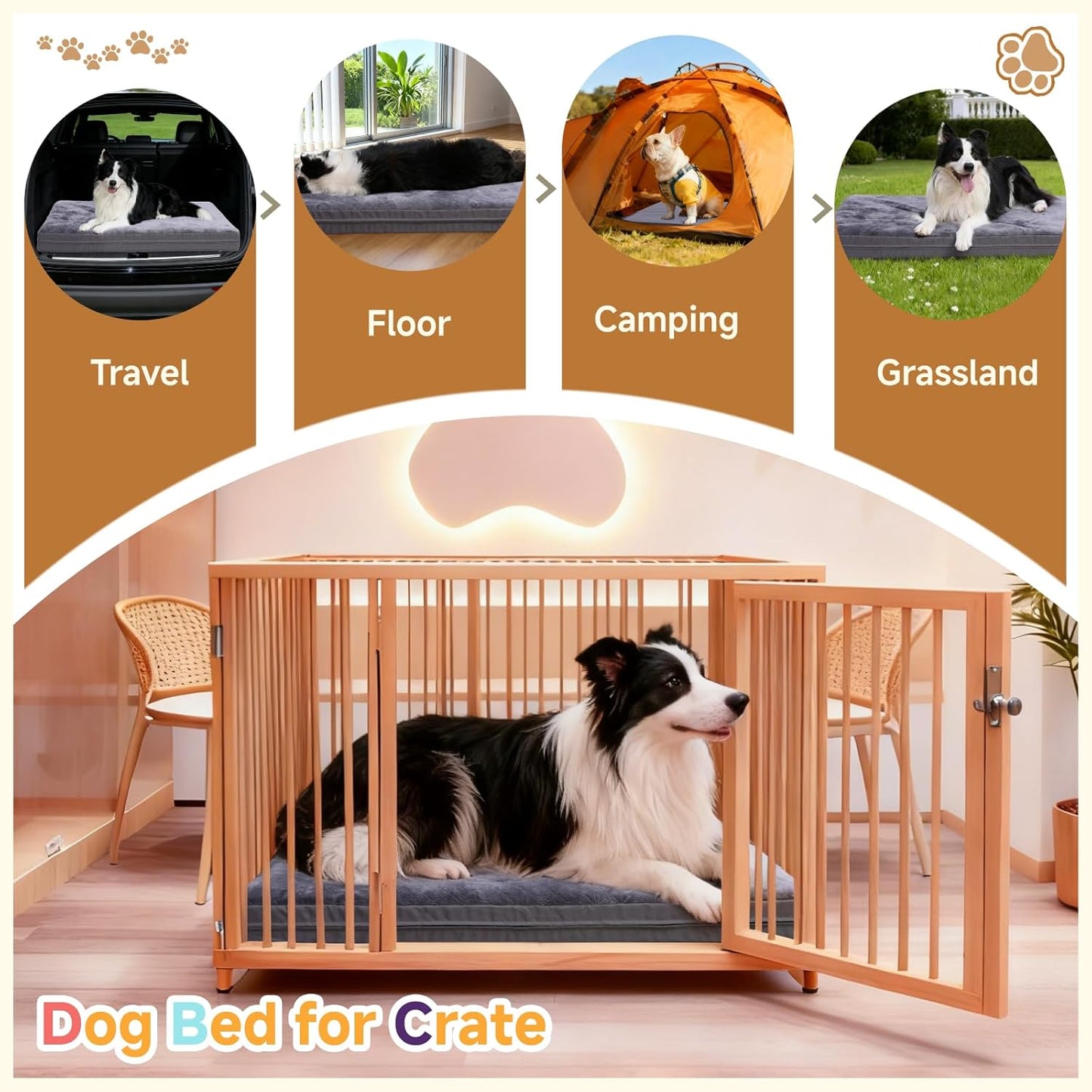 Waterproof Dog Bed for Crate - Outdoor Crate Pad for Small Medium Dogs, Orthopedic Egg Crate Foam, Anti-Slip, Reversible & Washable Cover, 29" x 18", Gray