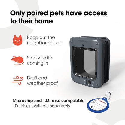 Closer Pets Microchip Activated Cat Flap (360) - ISO and AVID Compatible, for Small to Medium Cats, Accommodates up to 30 Pets, for Single/Multiple glazing, UPVC, walls and Wood, Grey